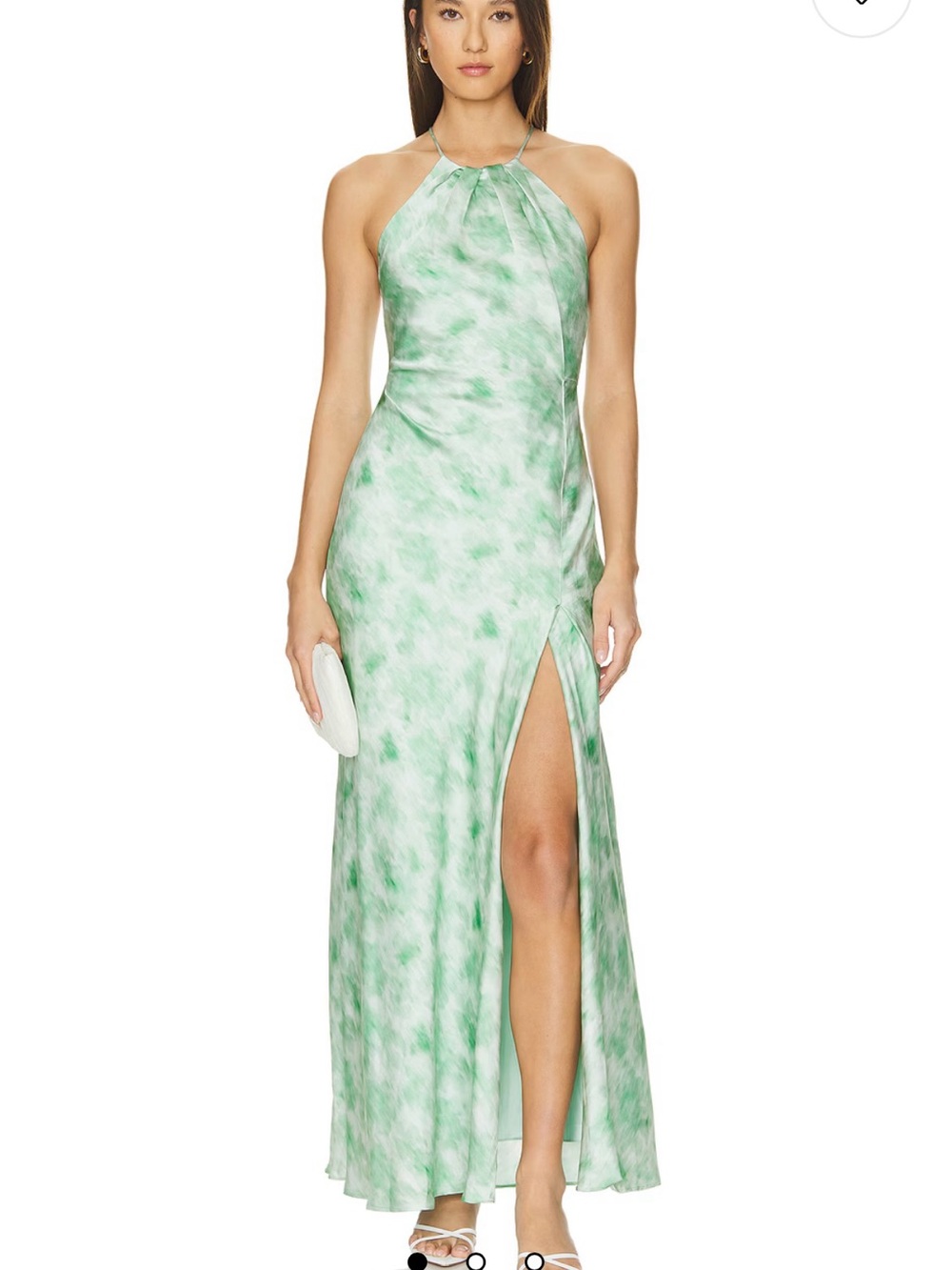 NWT- ASTR The Label Green Abstract Halter Maxi Dress with Thigh Slit